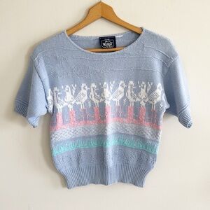 Vintage 90s wool rich knit bird short sleeve sweater size medium